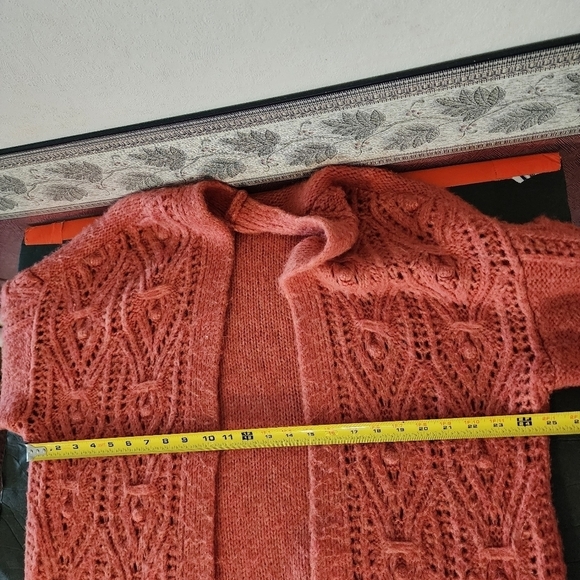 Anthropologie Nuria Open Front Textured Cable Knit Cardigan Sweater Coral Size L - Picture 10 of 11